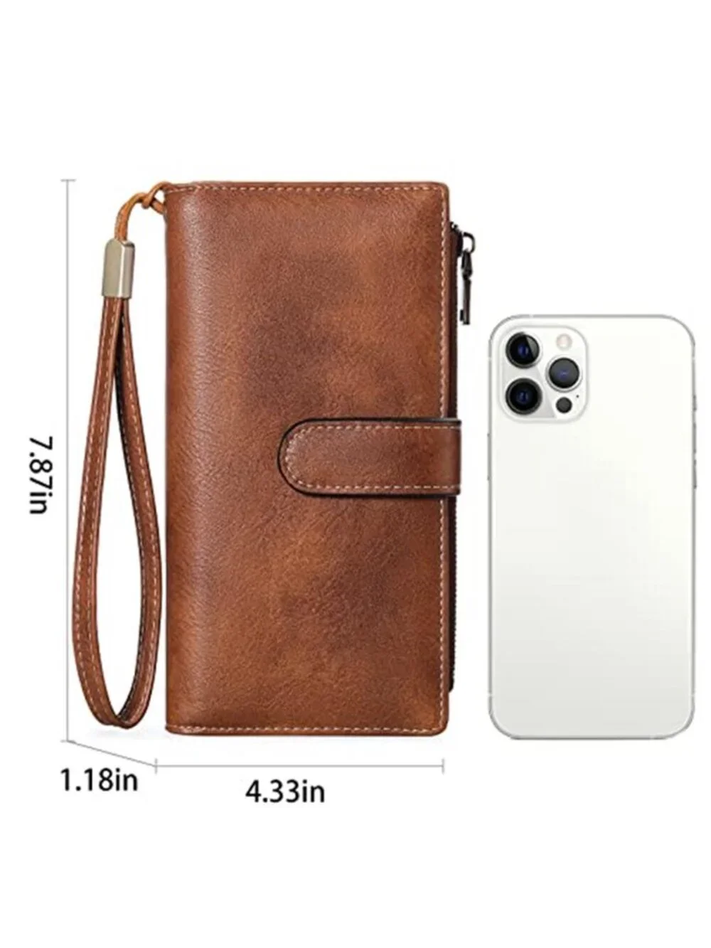 Womens RFID Wristlet Wallet Large Capacity Vegan Leather Card Holder Brown
